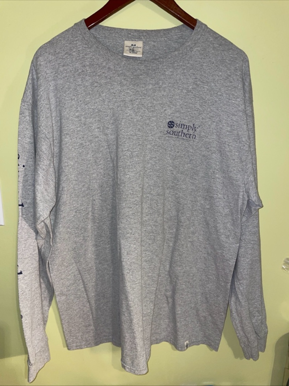 Simply Southern Gray Long Sleeve Tee with Navy Logo XL